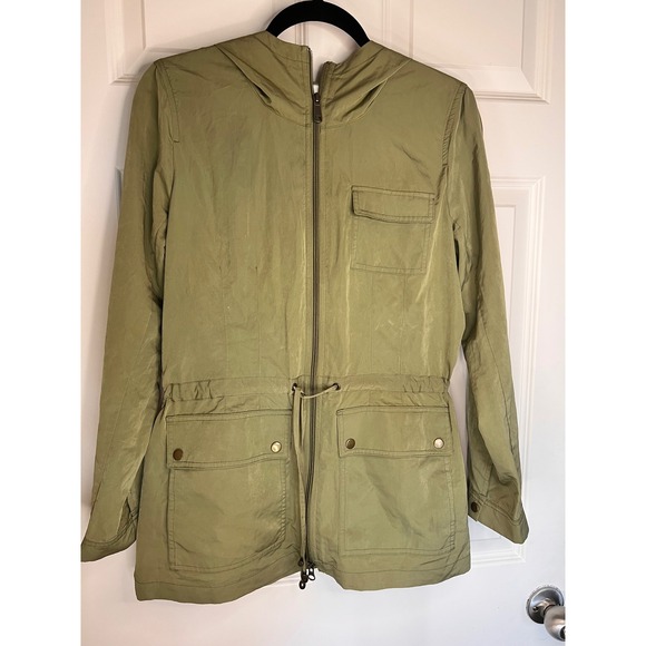 J.Jill Hooded Anorak Jacket Olive Green Drawstring Waist Utility Pockets Small - Picture 4 of 9